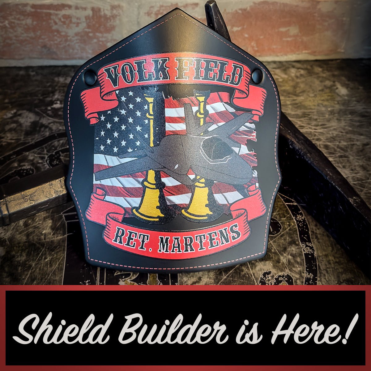 Traditional Shield - Custom Designed Leather Helmet Front – Box 31