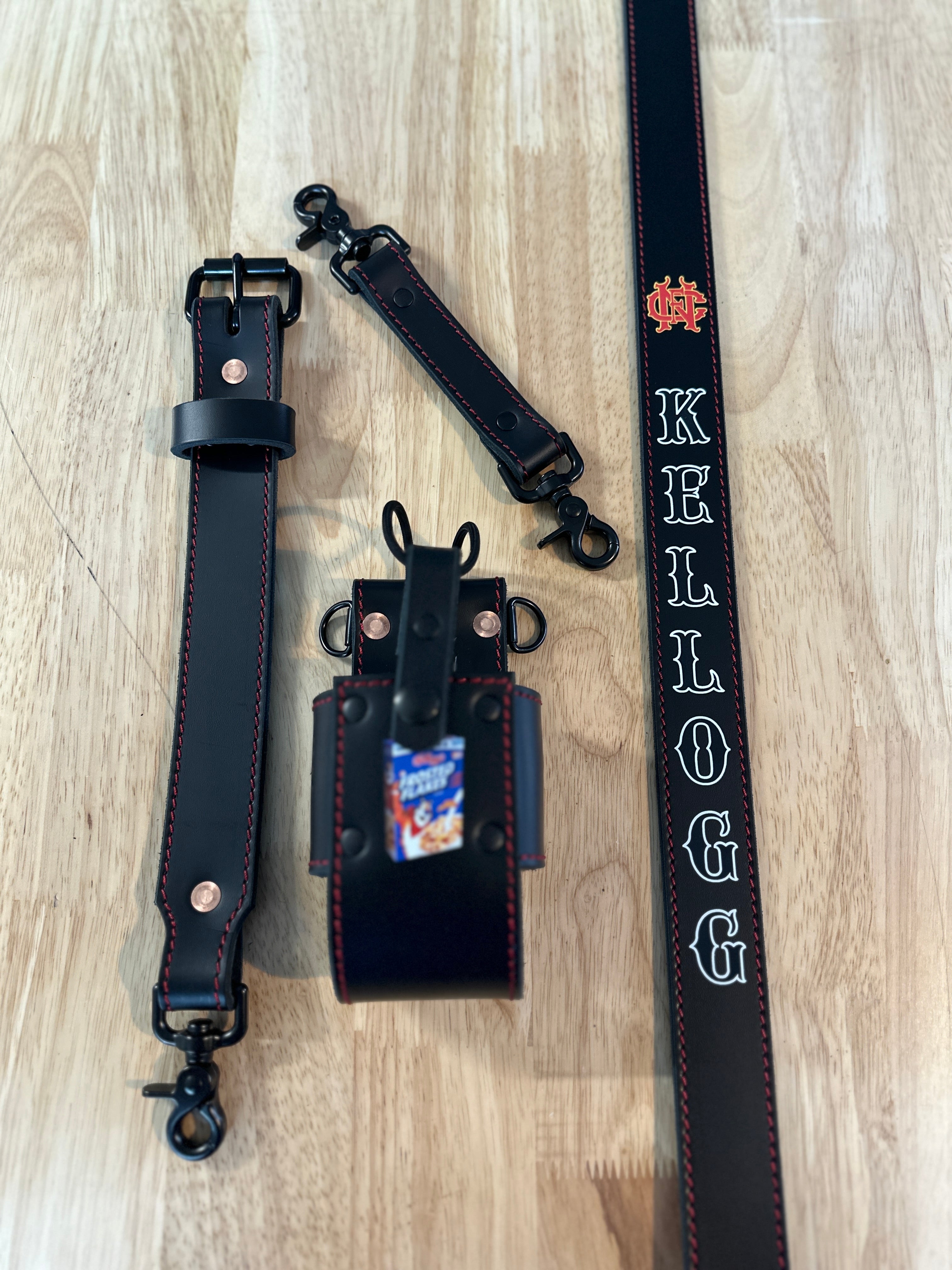 Black Custom Leather Firefighter Radio Strap with Holster