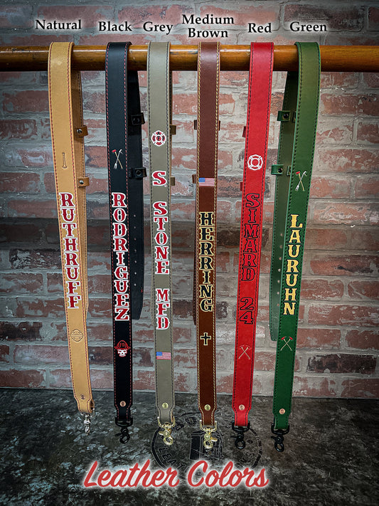 Leather Radio Strap – Hand-Painted Fire Service Edition