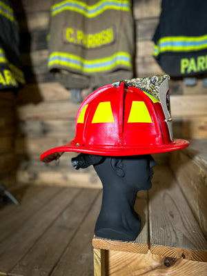 Phenix TL-2  Leather Helmet - Red Phenix Bend (NFPA) with ESS Goggles and Deluxe Leather Comfort Package