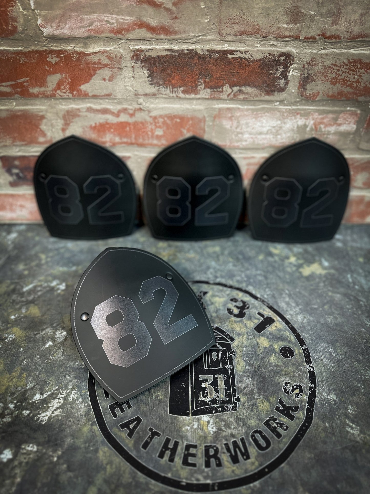 Boston Style Leather Helmet Front — Number - Only Edition - Box 31 Leatherworks