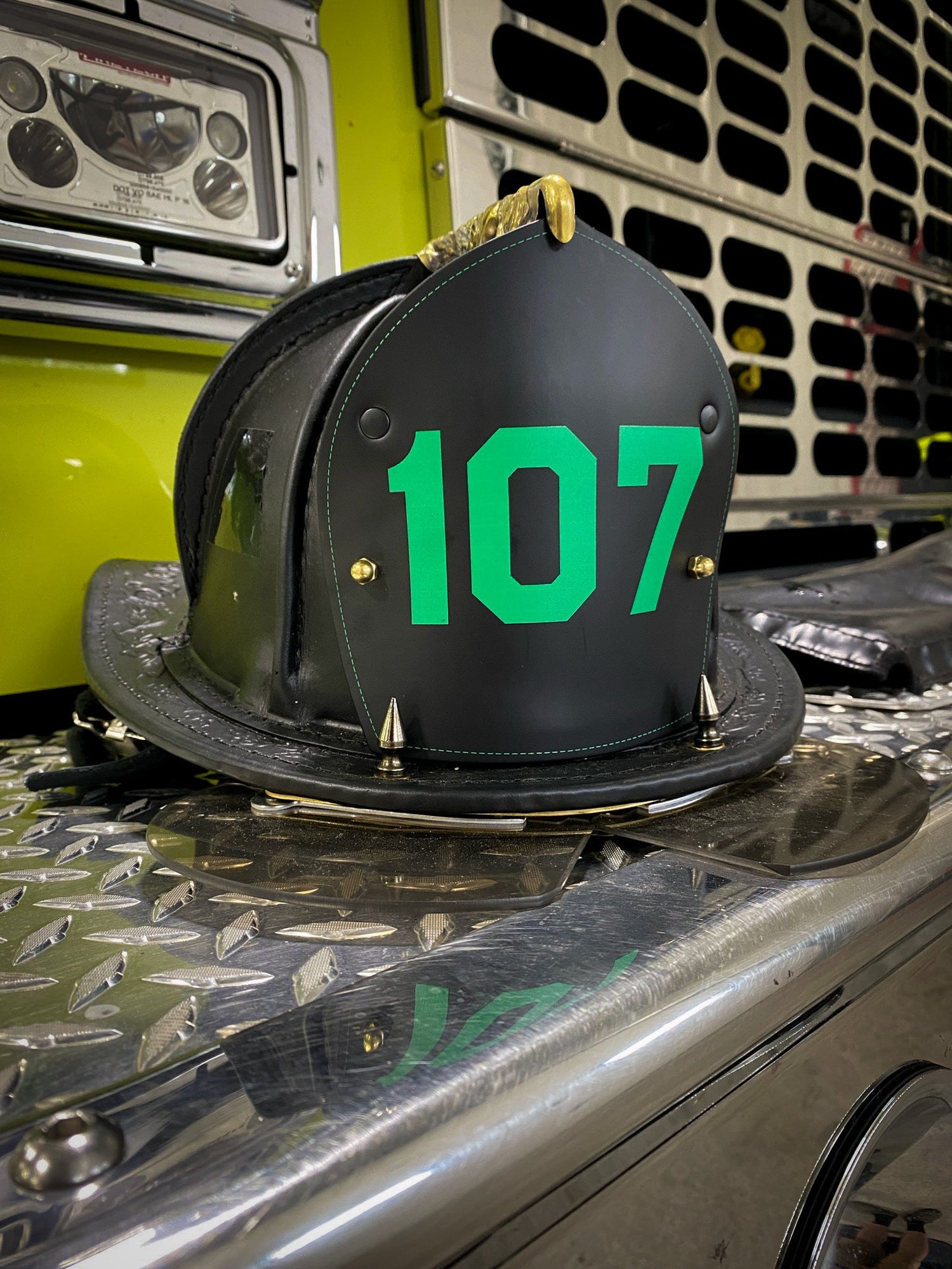 Boston Style Leather Helmet Front — Number - Only Edition - Box 31 Leatherworks