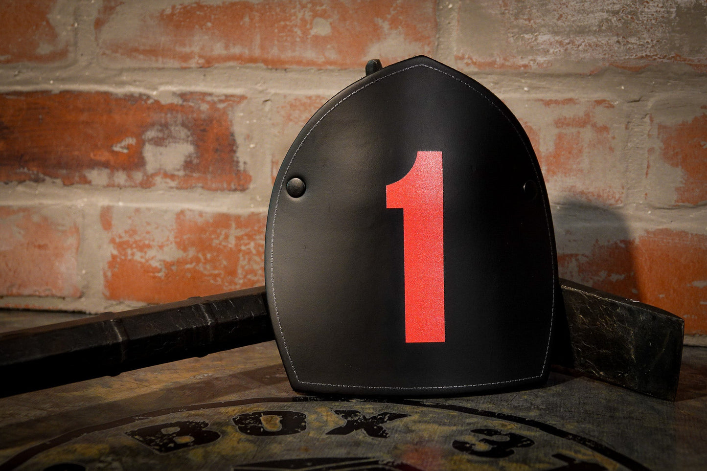 Boston Style Leather Helmet Front — Number - Only Edition - Box 31 Leatherworks