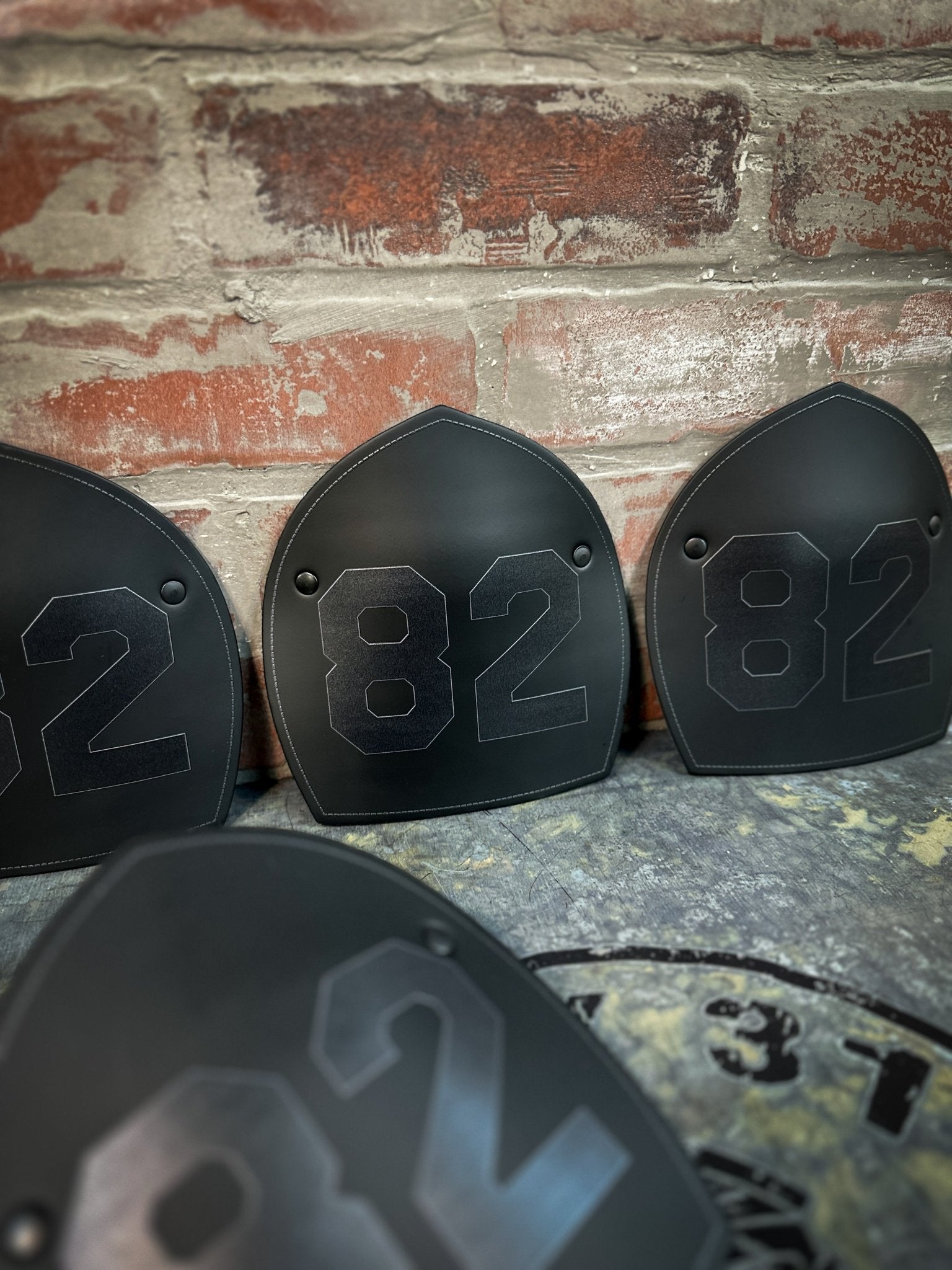 Boston Style Leather Helmet Front — Number - Only Edition - Box 31 Leatherworks