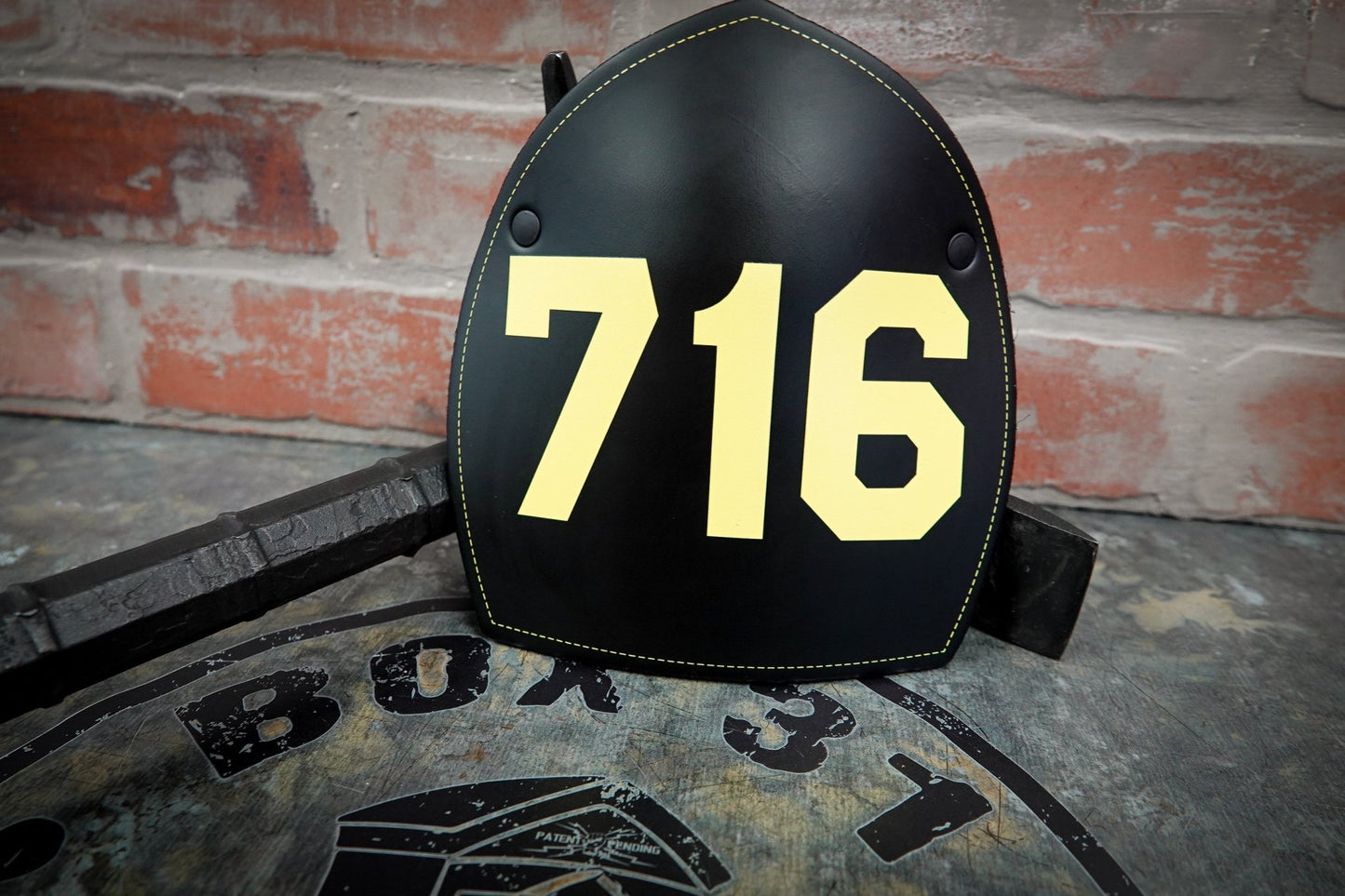 Boston Style Leather Helmet Front — Number - Only Edition - Box 31 Leatherworks