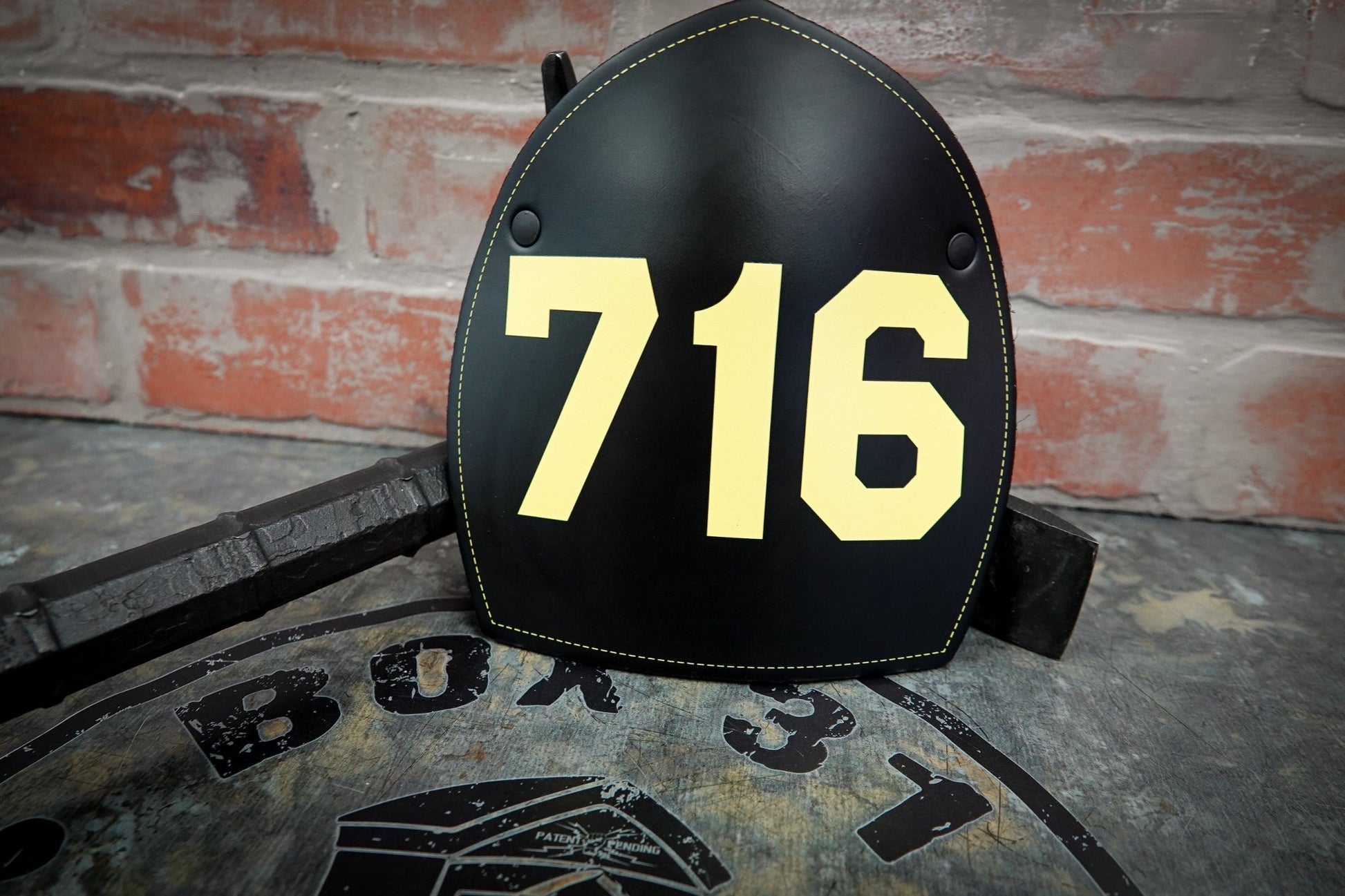Boston Style Leather Helmet Front — Number - Only Edition - Box 31 Leatherworks