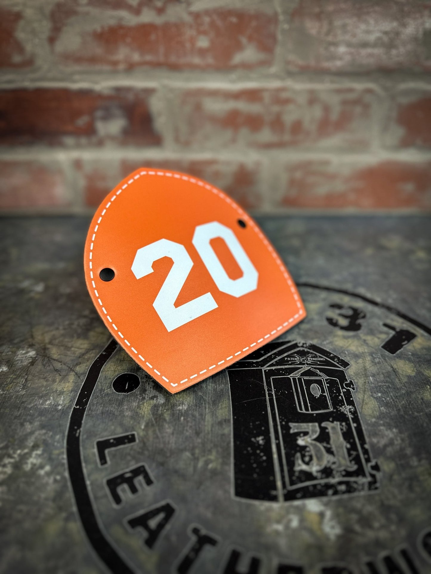 Boston Style Leather Helmet Front — Number - Only Edition - Box 31 Leatherworks