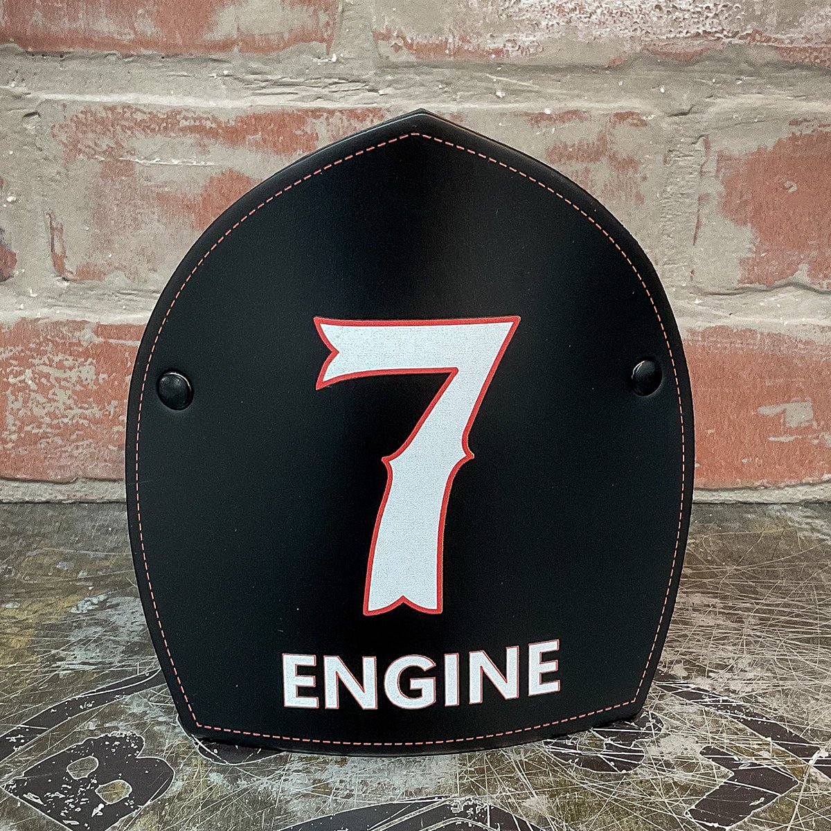 Firefighter Boston Style Leather Helmet Front – Name & Number Edition - Box 31 Leatherworks