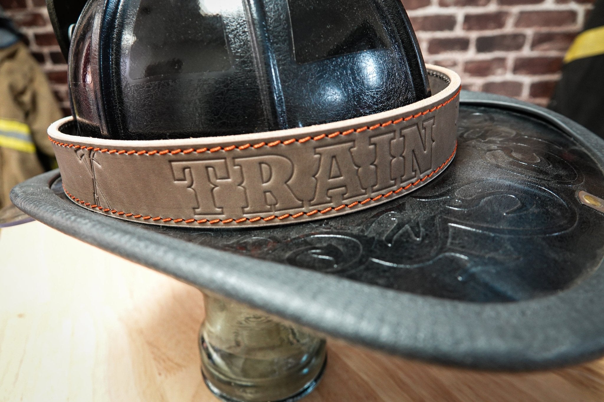 Firefighter Hand-Painted Helmet Band – Box 31 Leatherworks