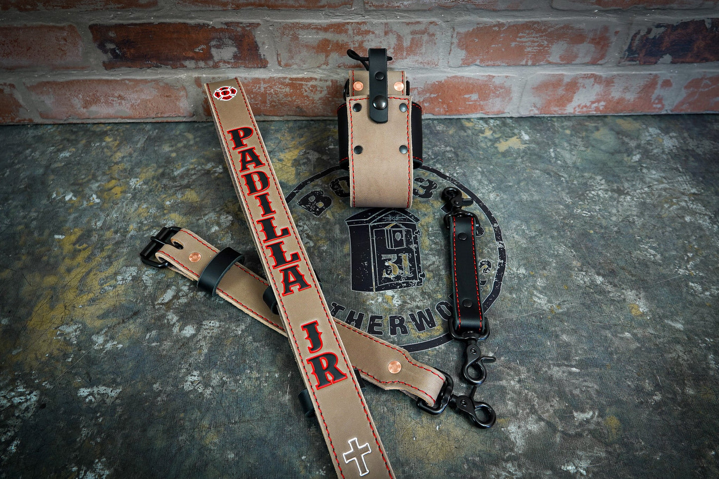 Leather Radio Strap – Hand - Painted Fire Service Edition - Box 31 Leatherworks