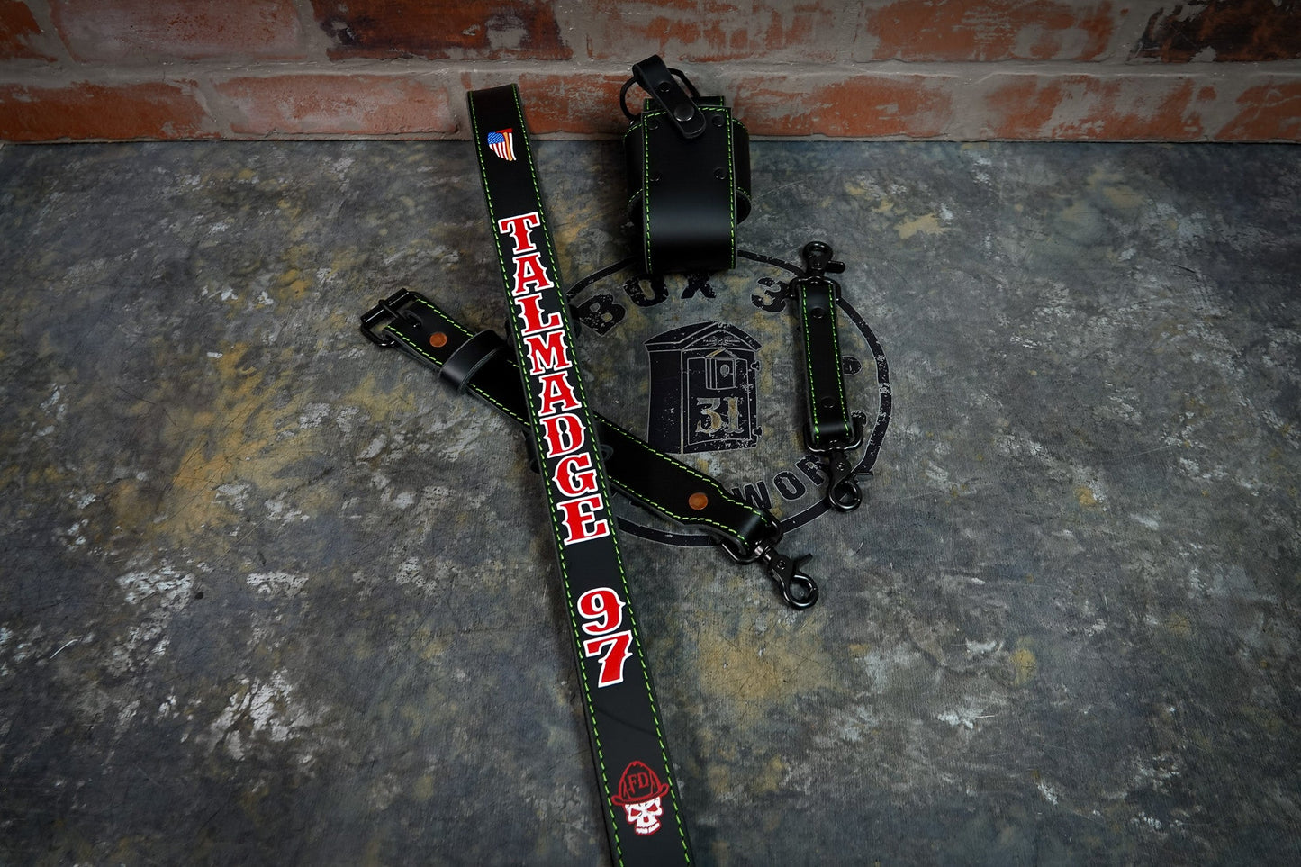 Leather Radio Strap – Hand - Painted Fire Service Edition - Box 31 Leatherworks