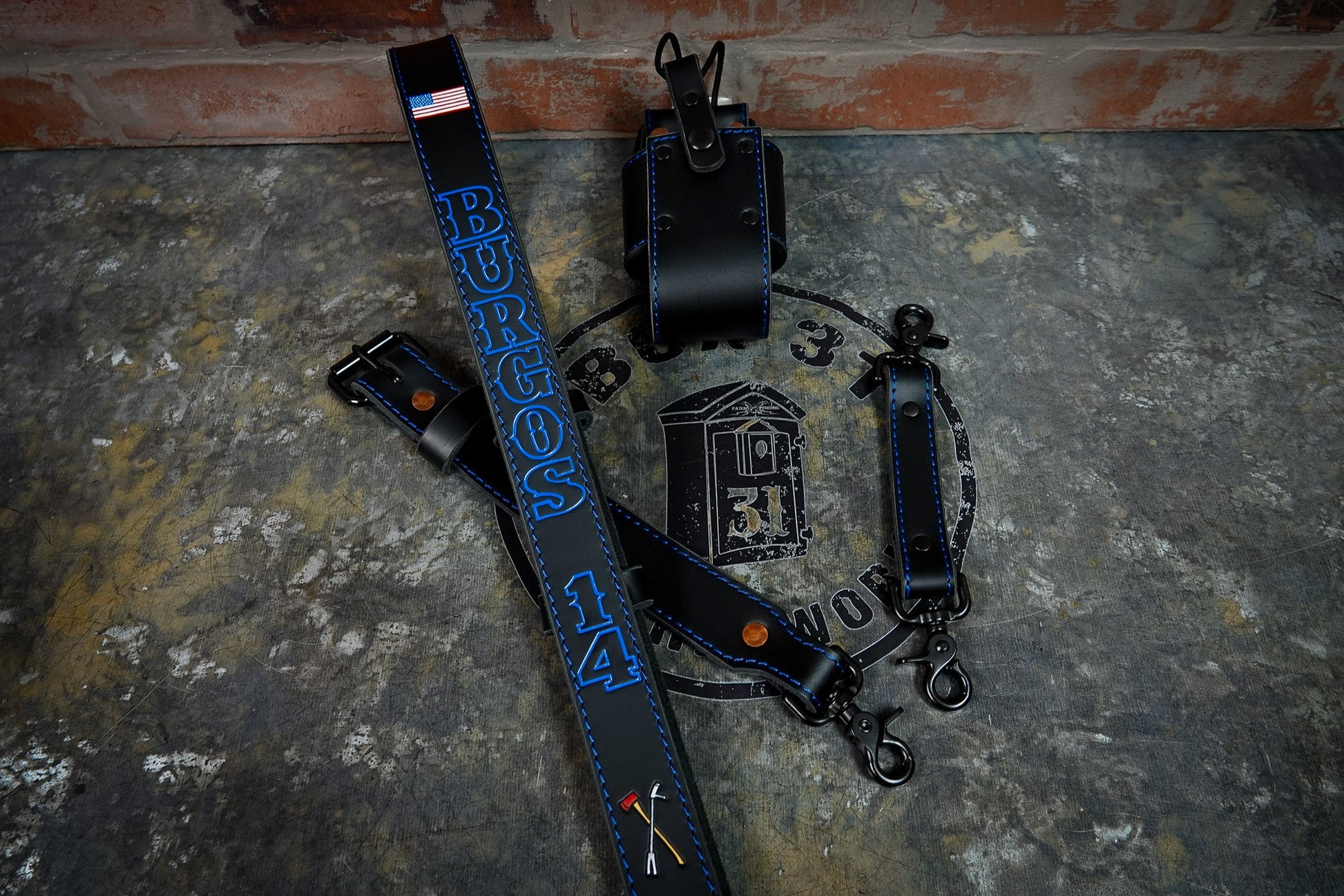 Leather Radio Strap – Hand - Painted Fire Service Edition - Box 31 Leatherworks