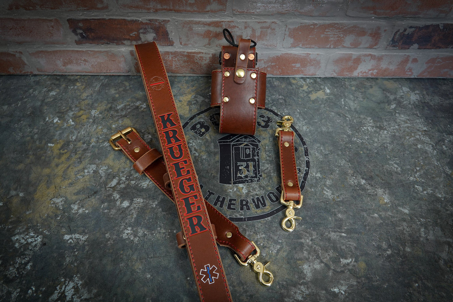 Leather Radio Strap – Hand - Painted Fire Service Edition - Box 31 Leatherworks