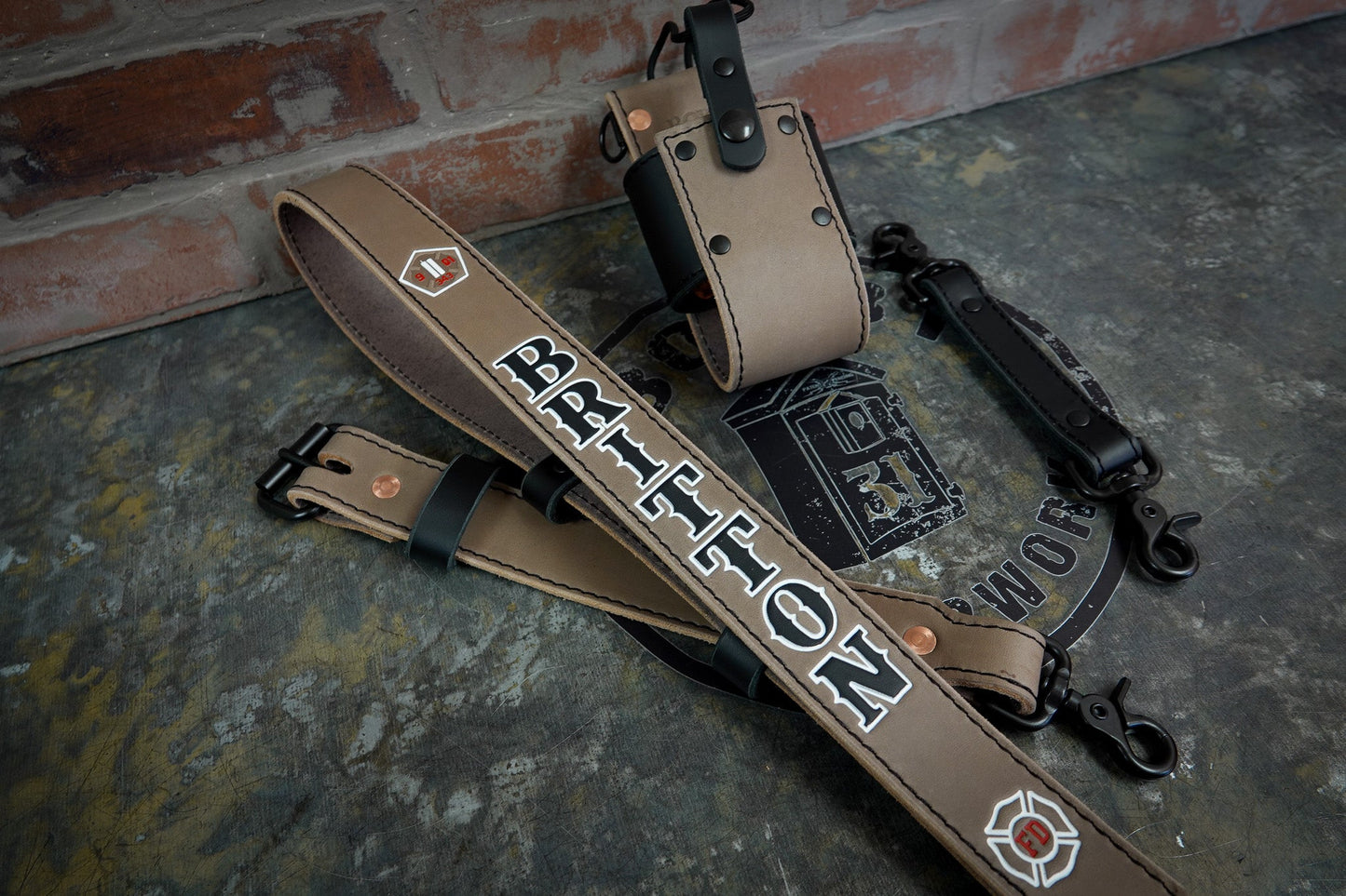 Leather Radio Strap – Hand - Painted Fire Service Edition - Box 31 Leatherworks