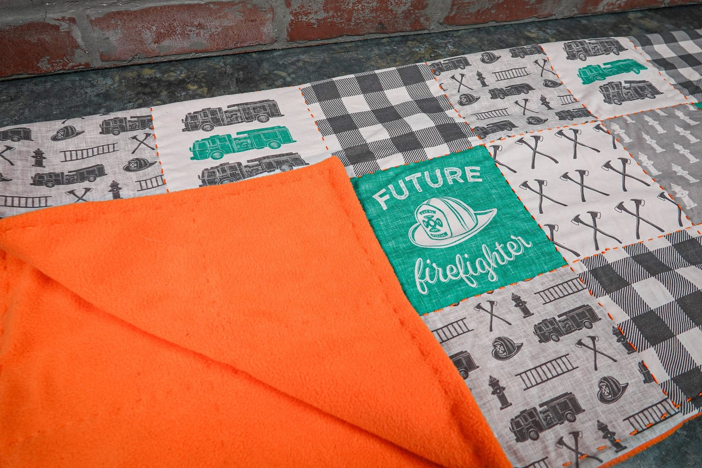"The Future Firefighter" Blanket - Green and Orange Theme - Box 31 Leatherworks