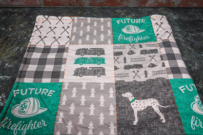 "The Future Firefighter" Blanket - Green and Orange Theme - Box 31 Leatherworks