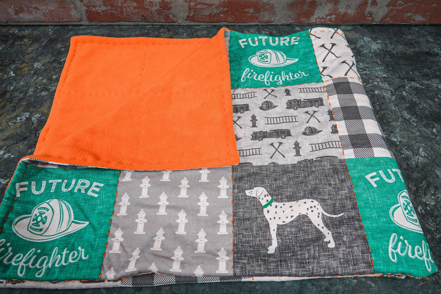 "The Future Firefighter" Blanket - Green and Orange Theme - Box 31 Leatherworks