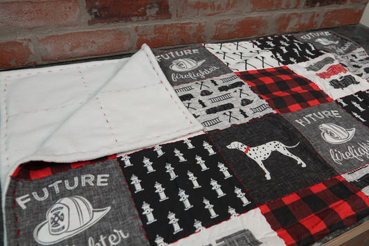 "The Future Firefighter" Blanket - White Fleece Backing - Box 31 Leatherworks