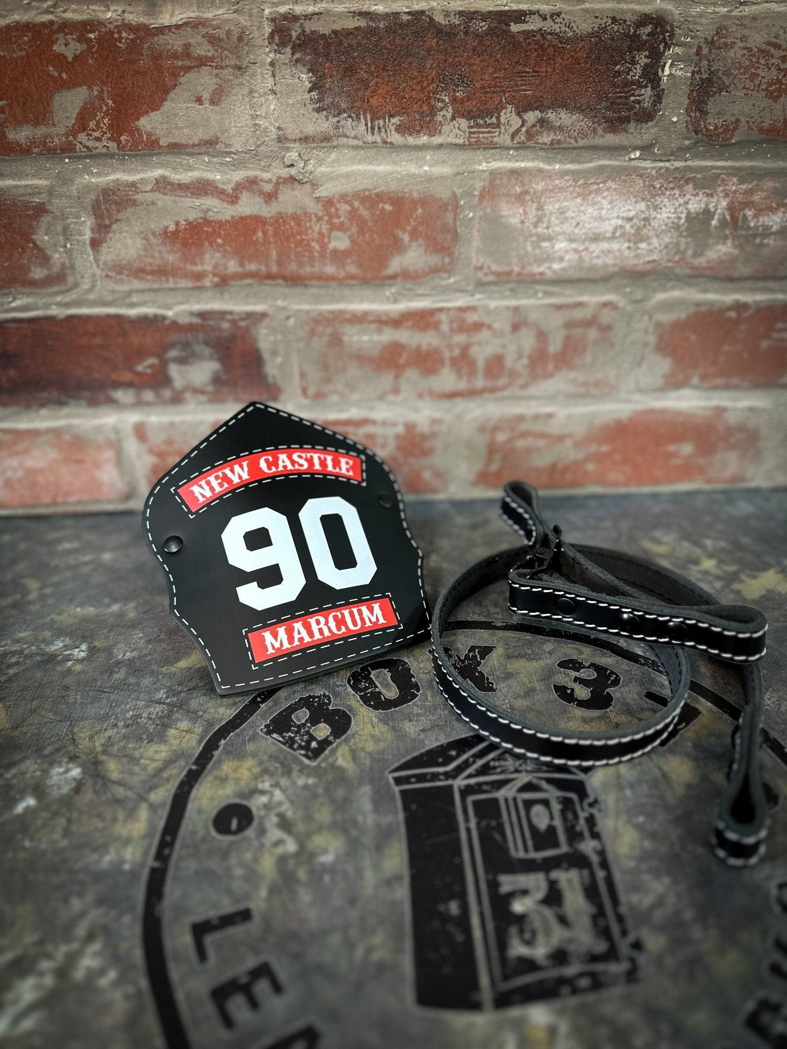 Traditional Panel Shield (1 - 1 Panel) Leather Helmet Front - Box 31 Leatherworks