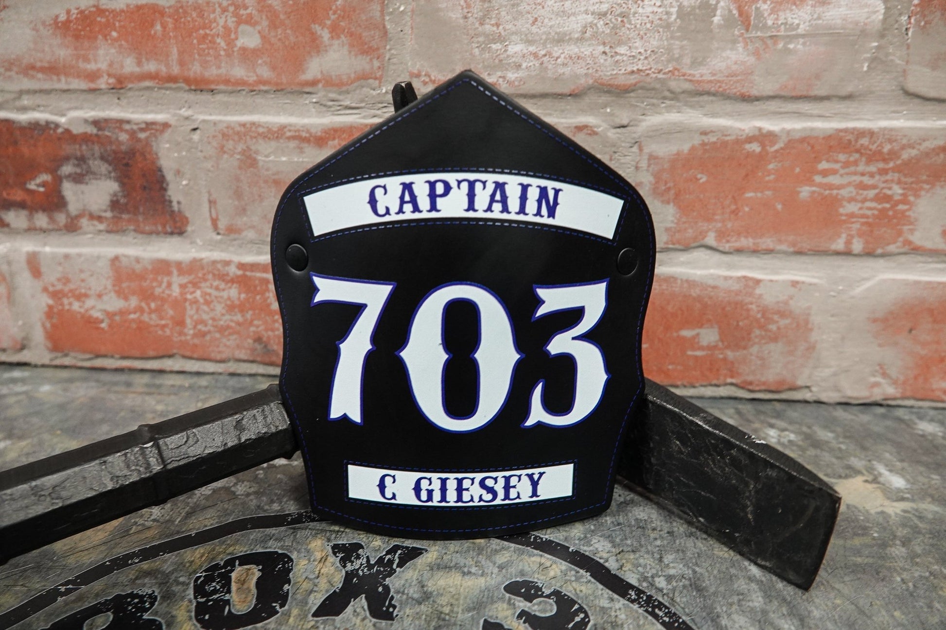 Traditional Panel Shield (1 - 1 Panel) Leather Helmet Front - Box 31 Leatherworks