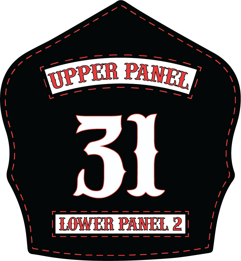 Traditional Panel Shield (1 - 1 Panel) Leather Helmet Front - Box 31 Leatherworks