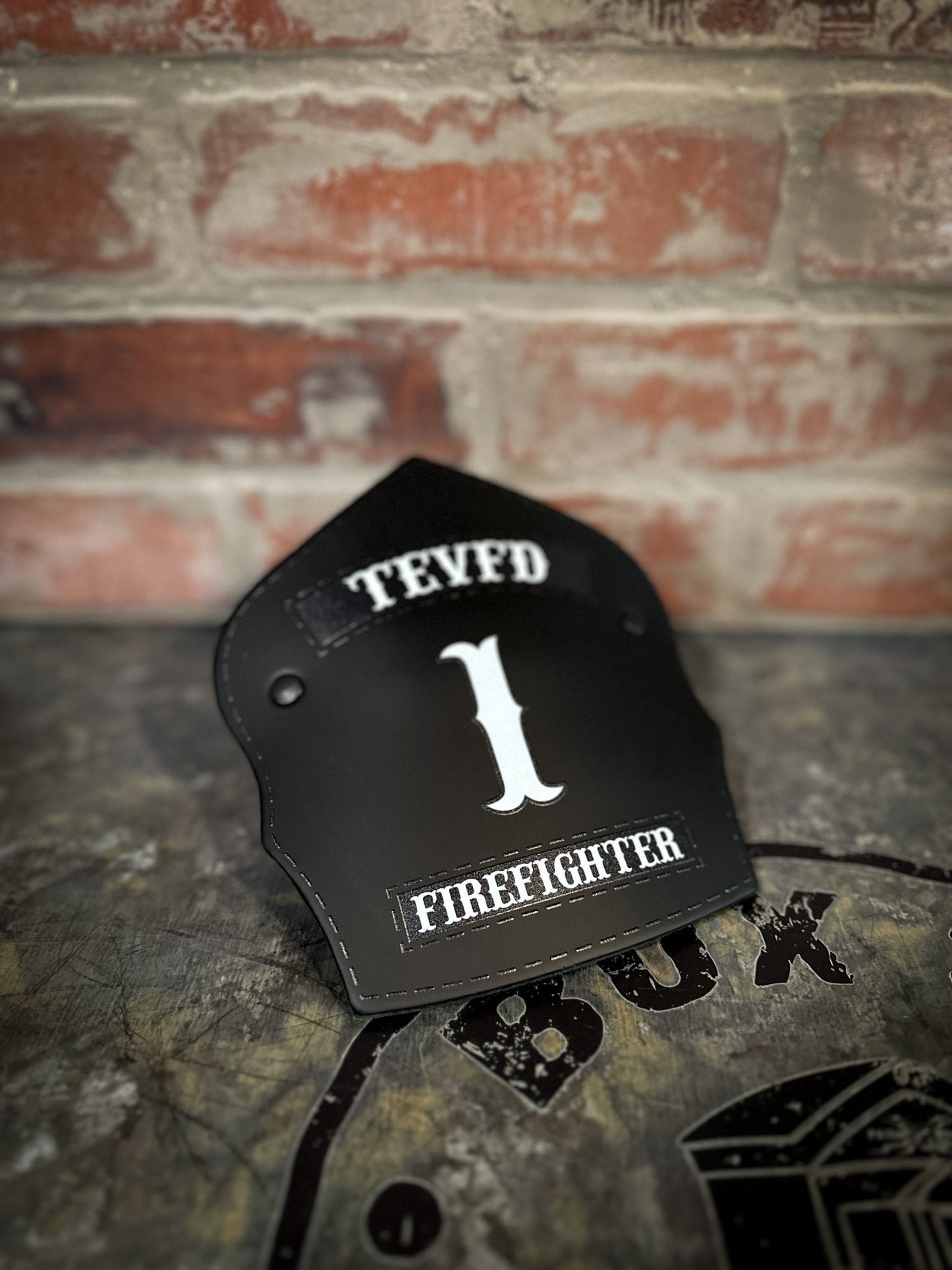 Traditional Panel Shield (1 - 1 Panel) Leather Helmet Front - Box 31 Leatherworks