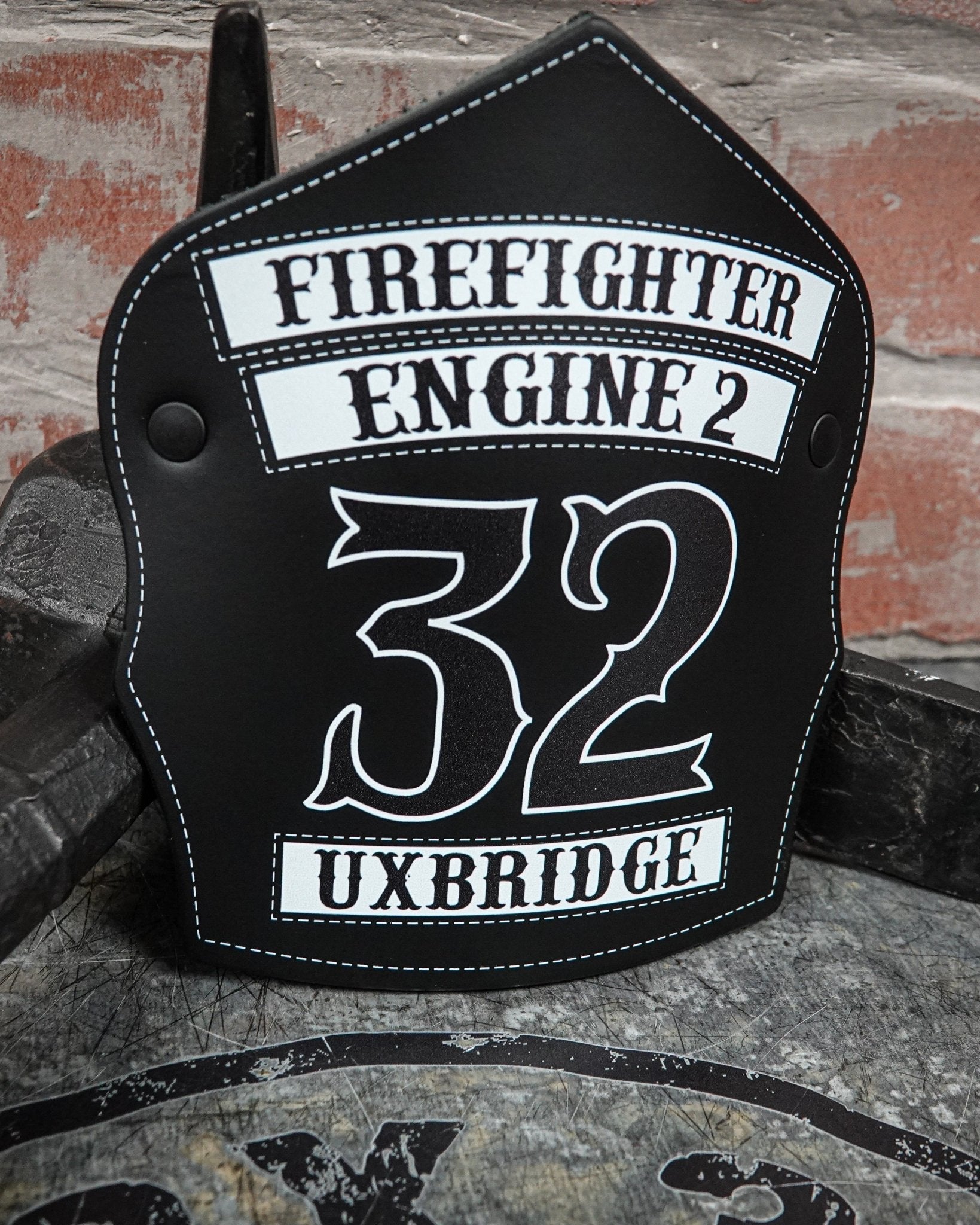 Traditional Panel Shield – Leather Helmet Front | Box 31 Leatherworks