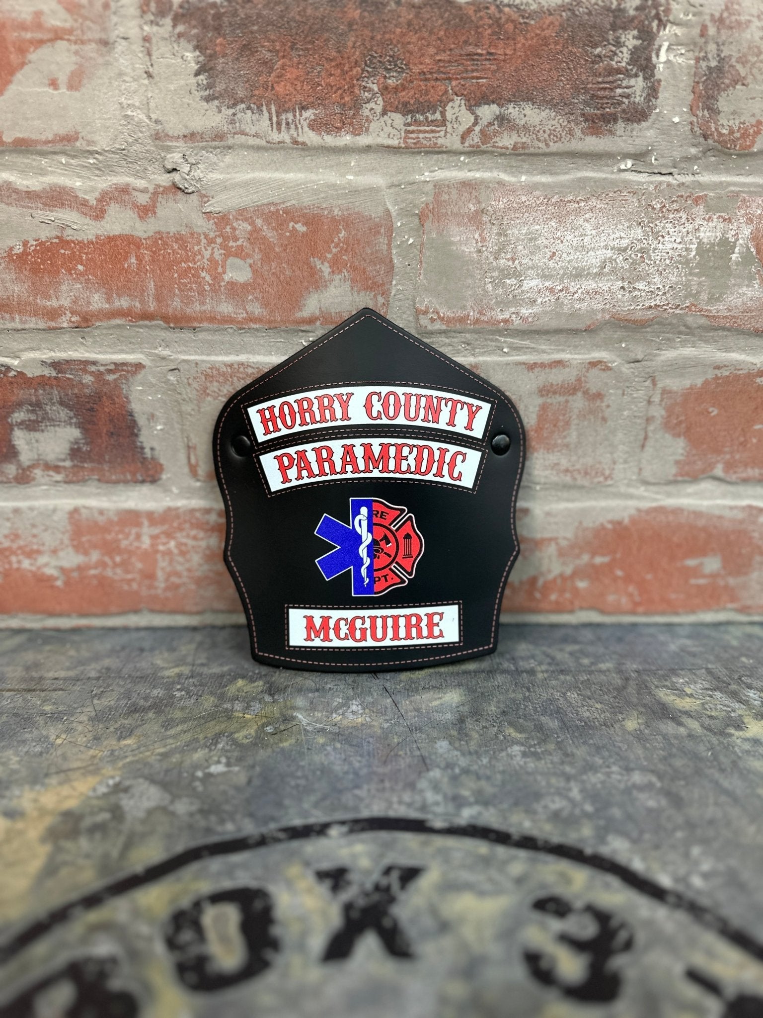 Traditional Shield - Custom Designed Leather Helmet Front - Box 31 Leatherworks