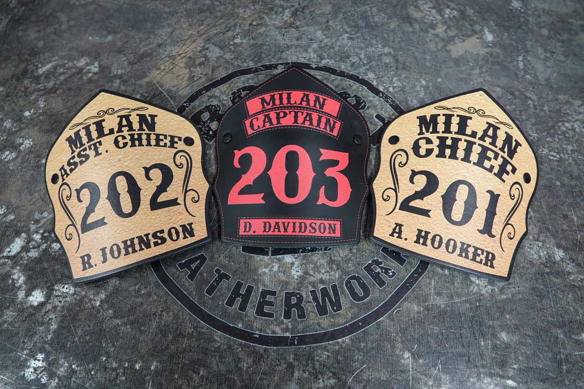 Traditional Shield - Custom Designed Leather Helmet Front - Box 31 Leatherworks