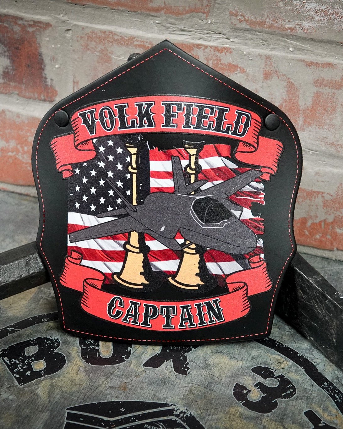 Traditional Shield - Custom Designed Leather Helmet Front - Box 31 Leatherworks