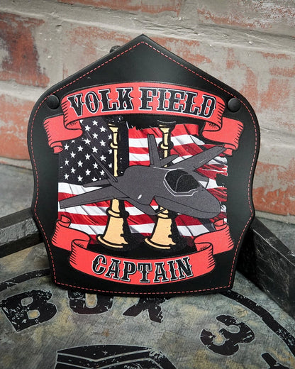 Traditional Shield - Custom Designed Leather Helmet Front - Box 31 Leatherworks