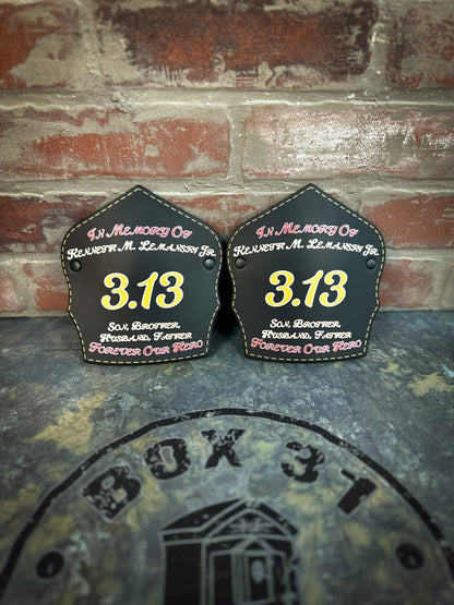 Traditional Shield - Custom Designed Leather Helmet Front - Box 31 Leatherworks