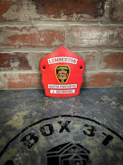 Traditional Shield - Custom Designed Leather Helmet Front - Box 31 Leatherworks