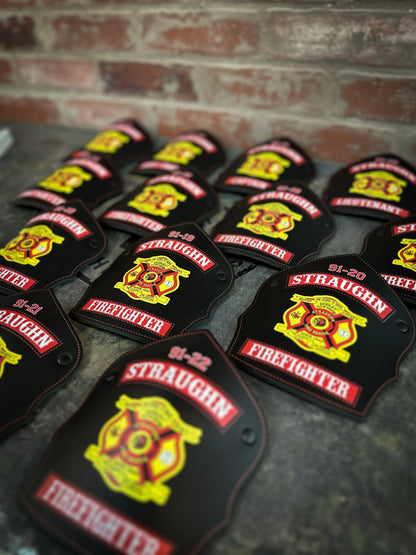 Traditional Shield - Custom Designed Leather Helmet Front - Box 31 Leatherworks