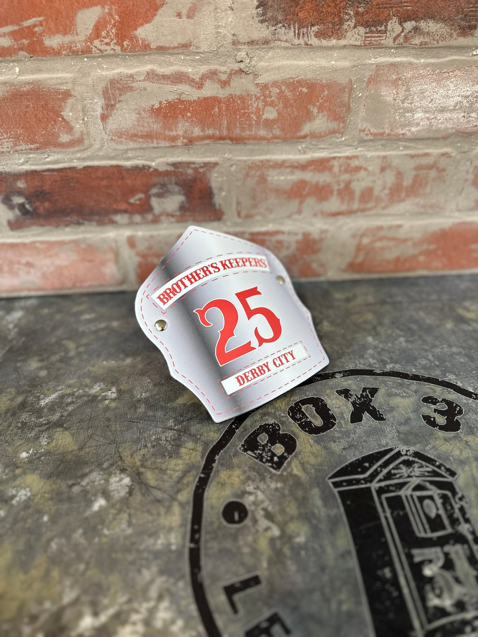 Traditional Shield - Custom Designed Leather Helmet Front - Box 31 Leatherworks